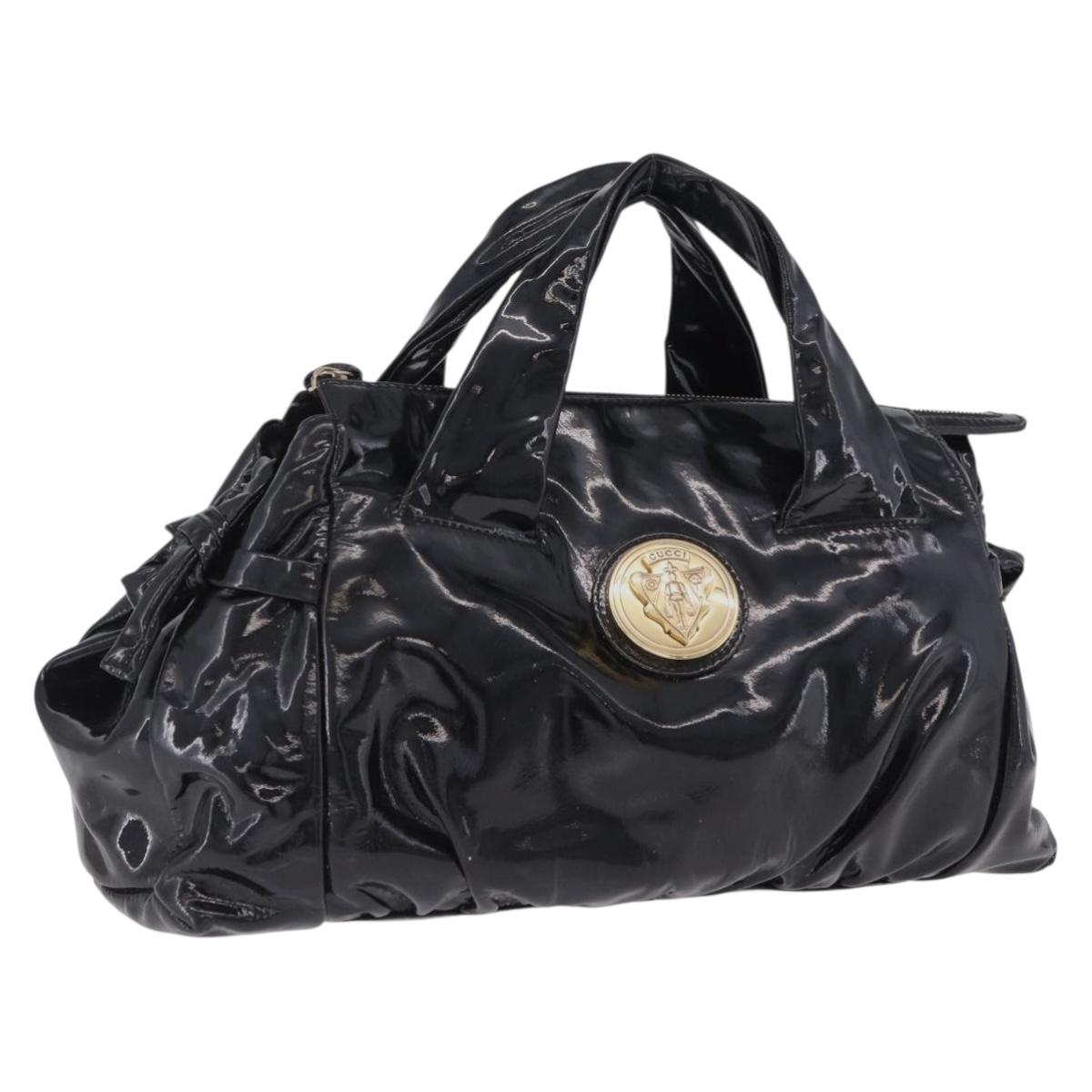 GUCCI Histeria Hand Bag Patent Black 197020 Auth ka6264