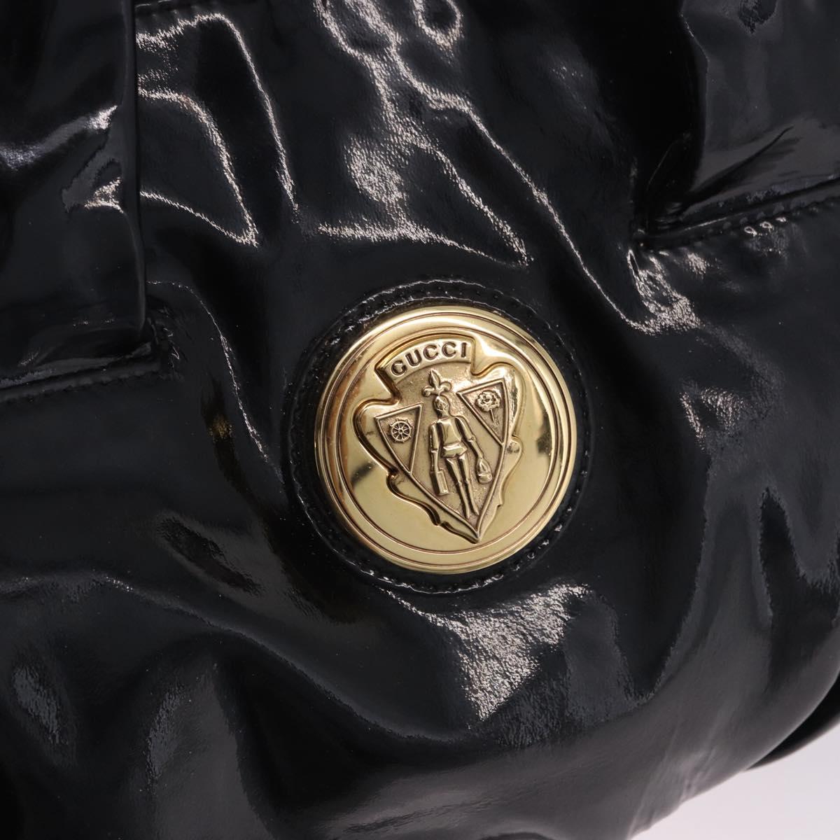 GUCCI Histeria Hand Bag Patent Black 197020 Auth ka6264