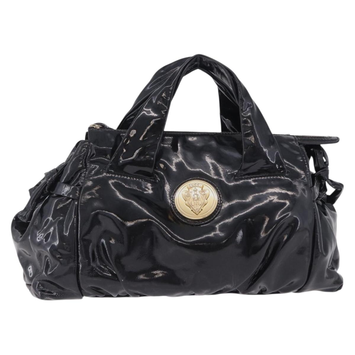 GUCCI Histeria Hand Bag Patent Black 197020 Auth ka6264