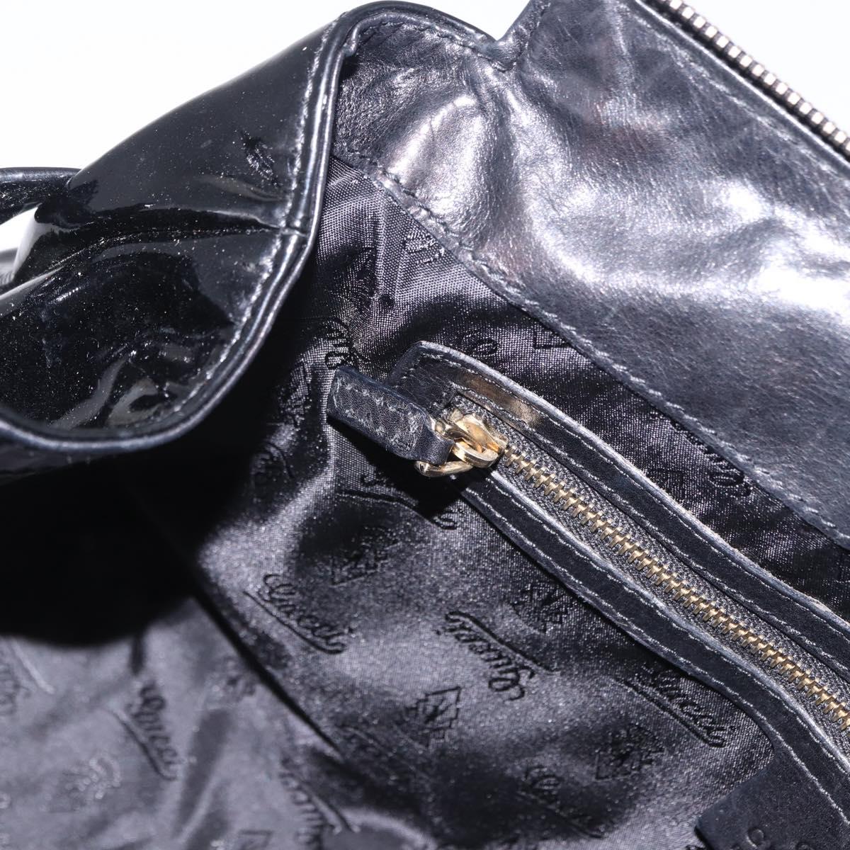 GUCCI Histeria Hand Bag Patent Black 197020 Auth ka6264