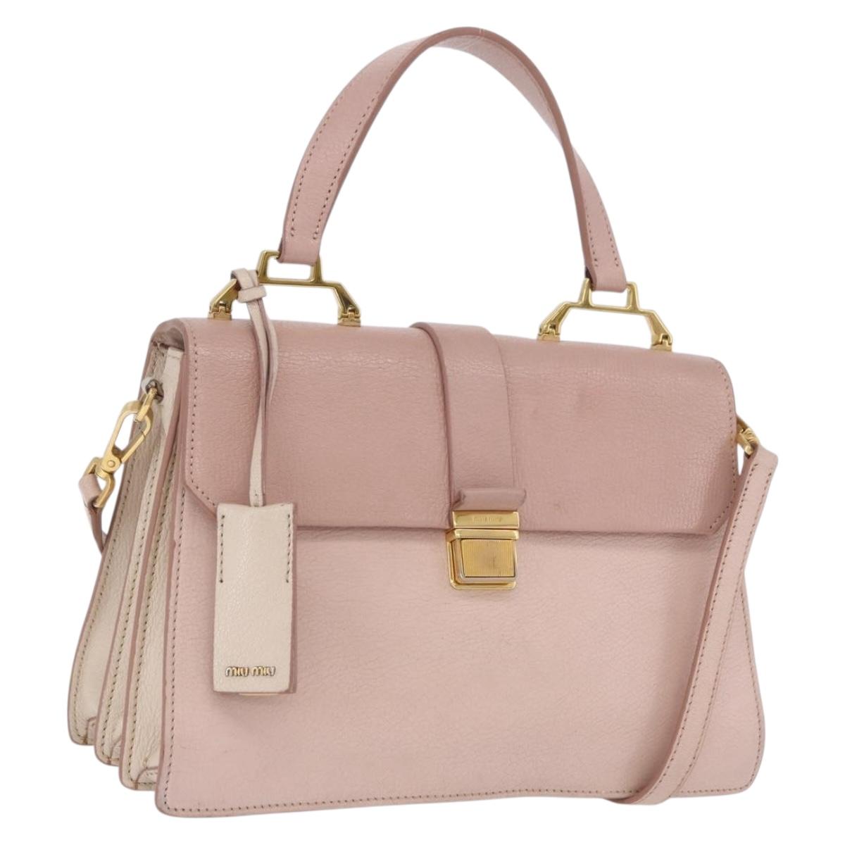 Miu Miu Hand Bag Leather 2way Pink Gold Tone Auth ka6266A
