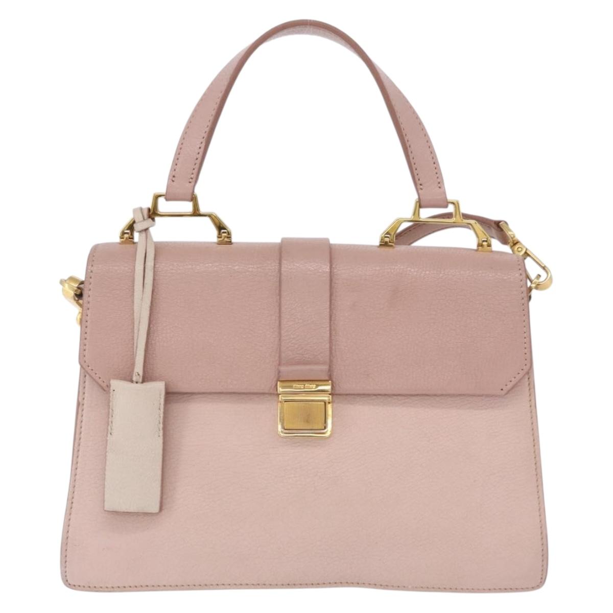 Miu Miu Hand Bag Leather 2way Pink Gold Tone Auth ka6266A