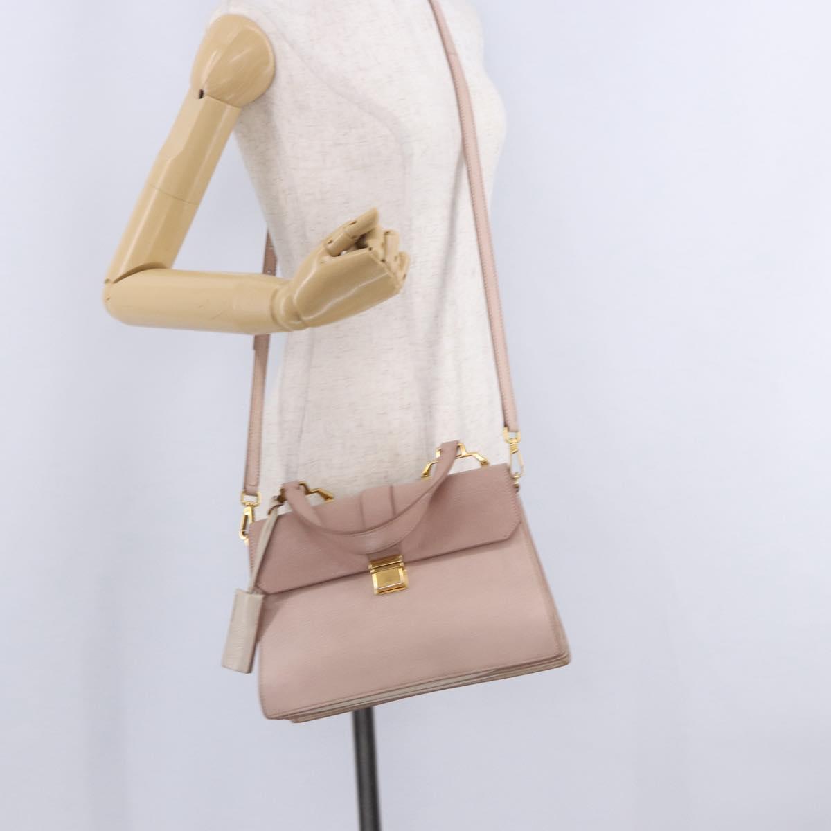 Miu Miu Hand Bag Leather 2way Pink Gold Tone Auth ka6266A