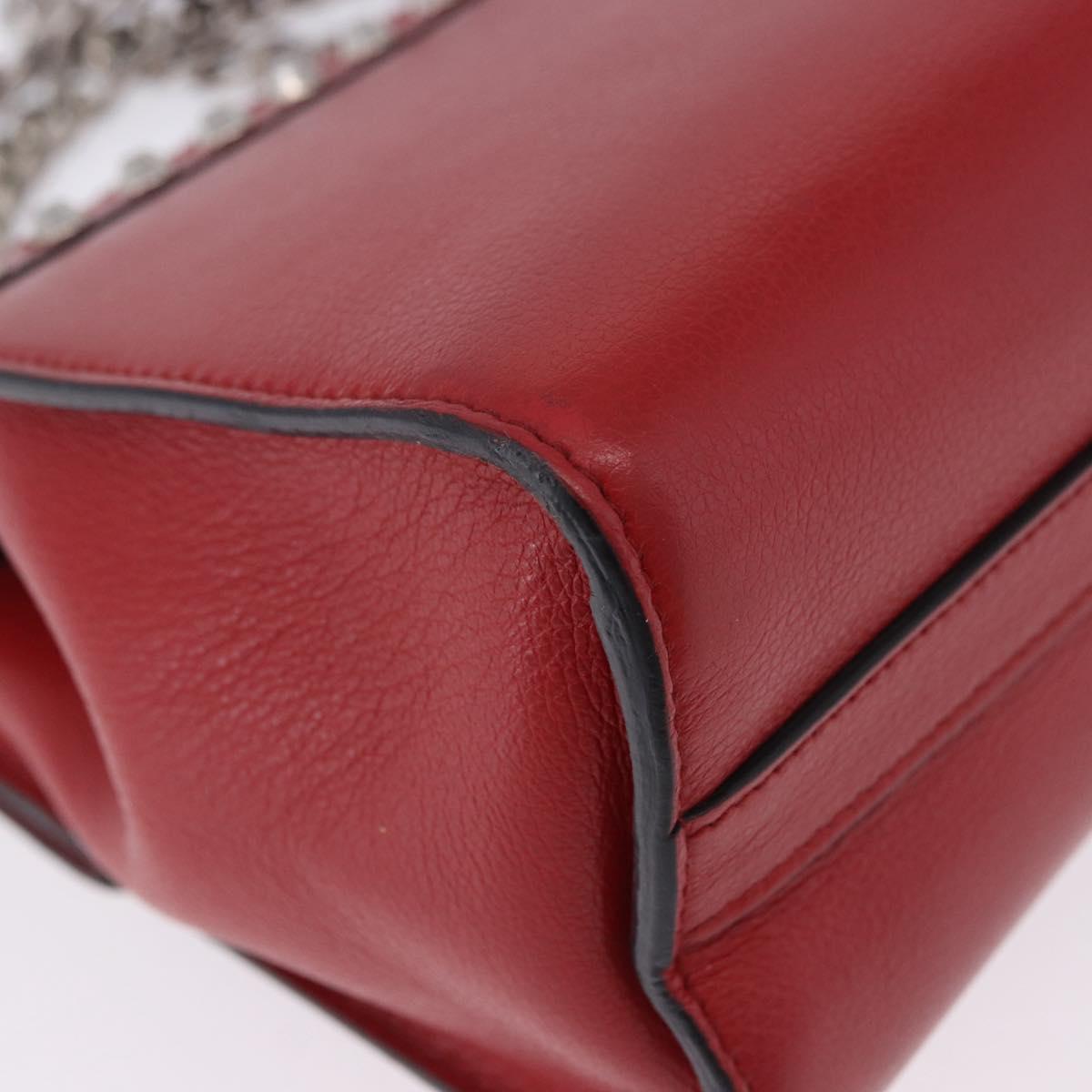 PRADA Chain Shoulder Bag Leather Red Silver Auth ka6268V
