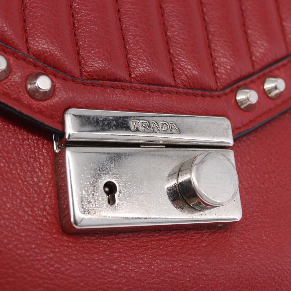 PRADA Chain Shoulder Bag Leather Red Silver Auth ka6268V