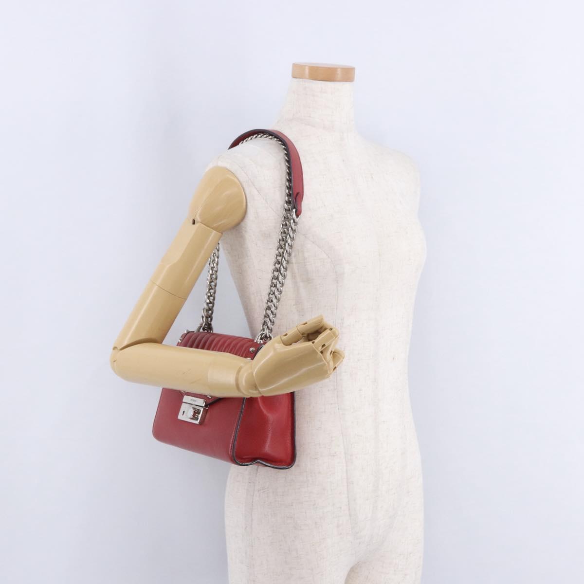 PRADA Chain Shoulder Bag Leather Red Silver Auth ka6268V