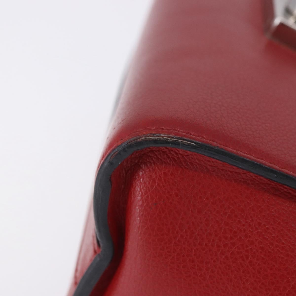 PRADA Chain Shoulder Bag Leather Red Silver Auth ka6268V
