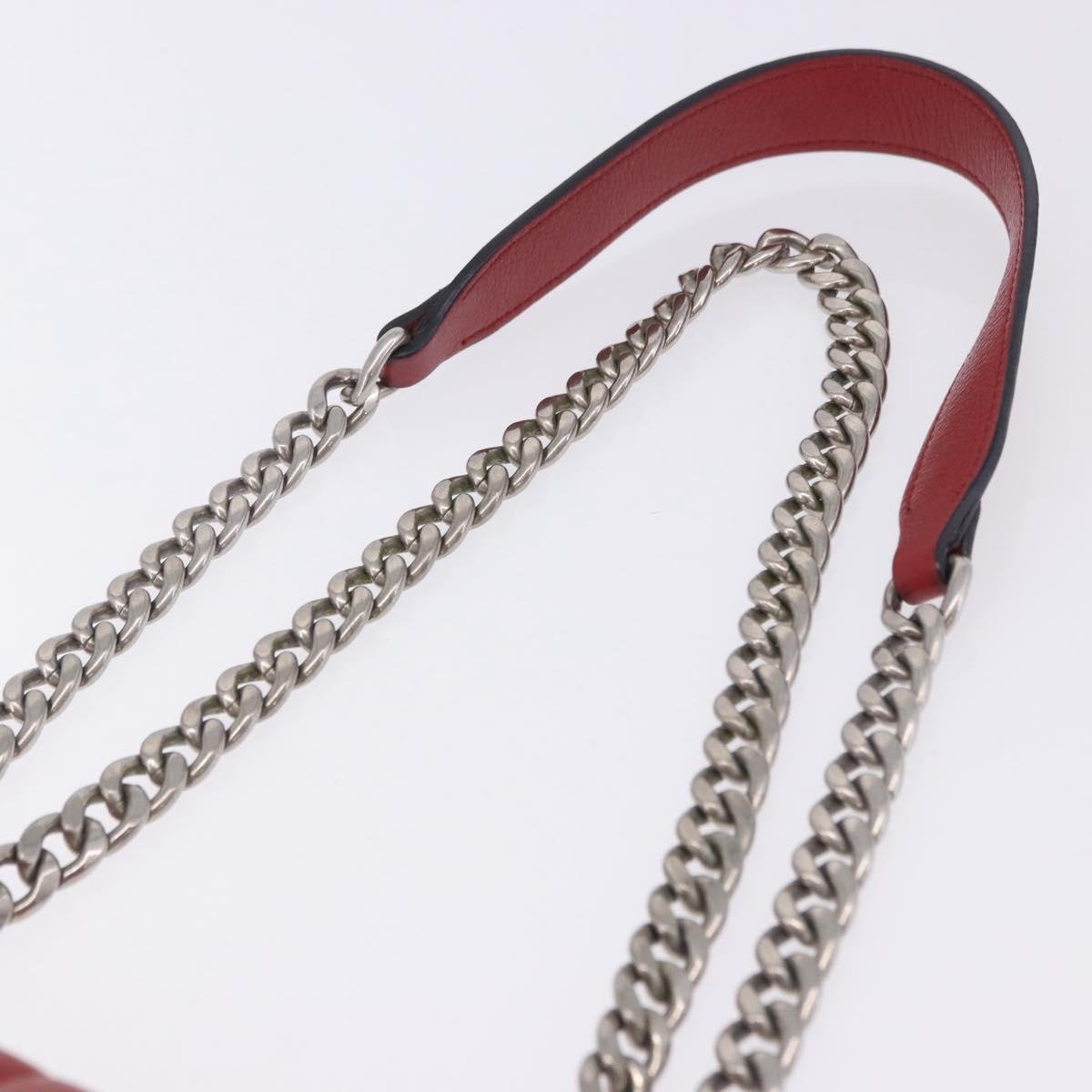 PRADA Chain Shoulder Bag Leather Red Silver Auth ka6268V