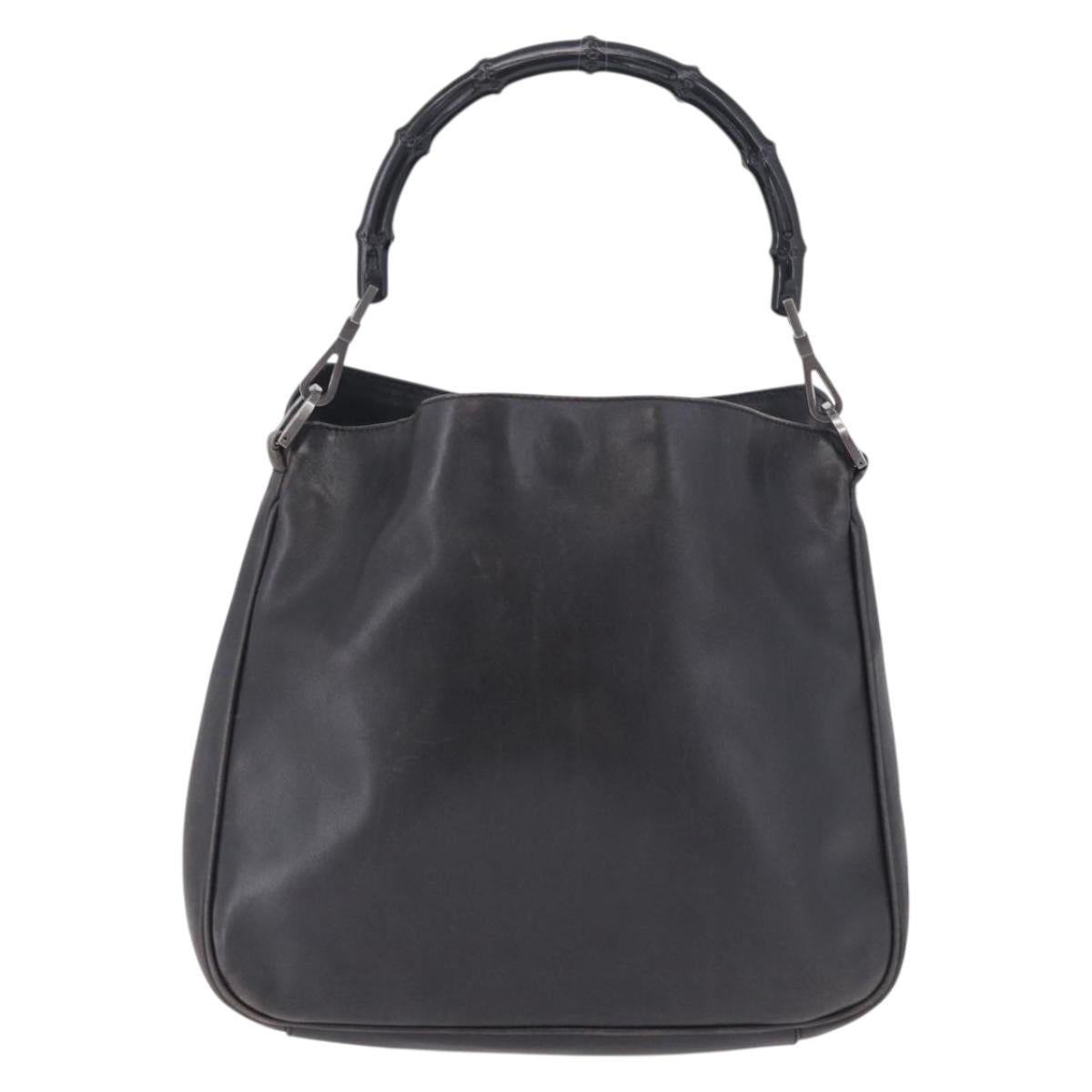 GUCCI Bamboo Hand Bag Leather Black Silver 001 1638 Auth ka6269