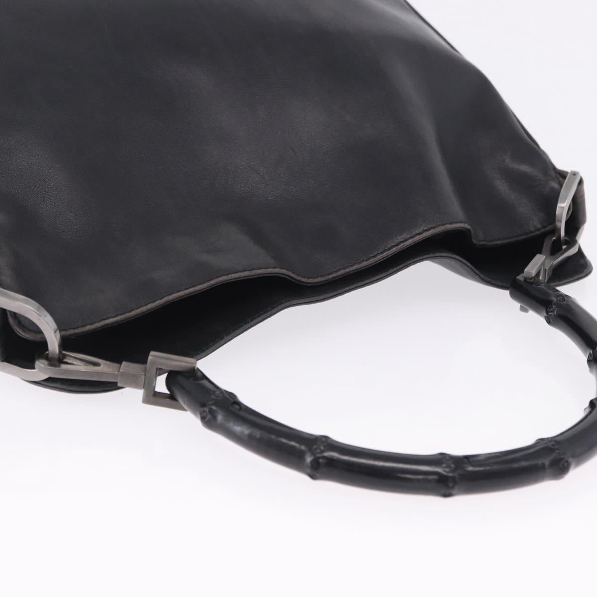 GUCCI Bamboo Hand Bag Leather Black Silver 001 1638 Auth ka6269