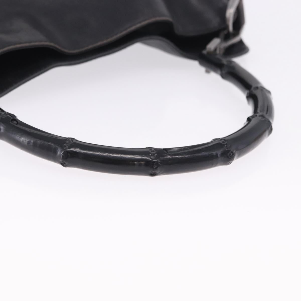 GUCCI Bamboo Hand Bag Leather Black Silver 001 1638 Auth ka6269
