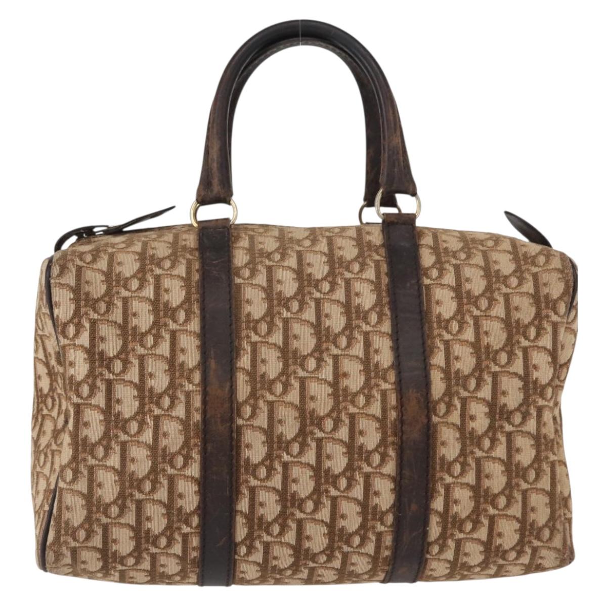 Christian Dior Trotter Canvas Hand Bag Brown Gold Auth ka627