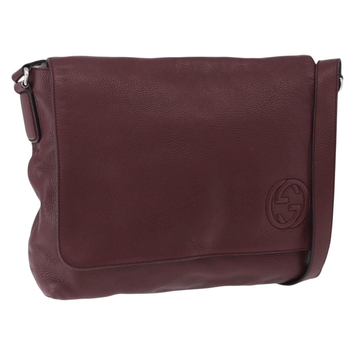 GUCCI Interlocking Shoulder Bag Leather Bordeaux Silver 322056 Auth ka6271V