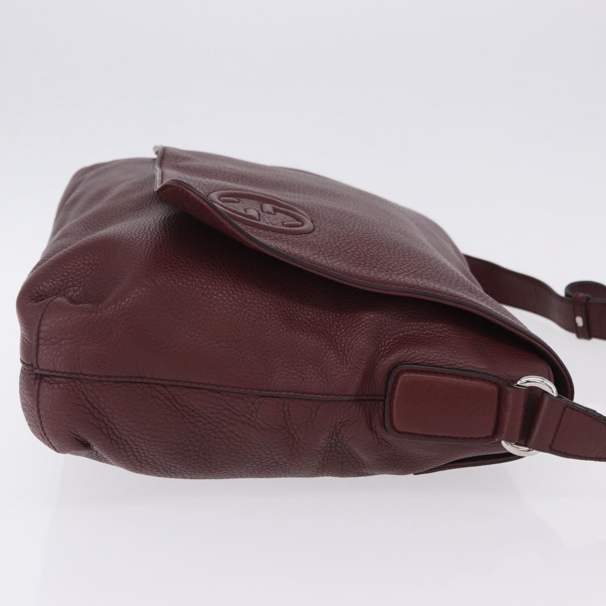GUCCI Interlocking Shoulder Bag Leather Bordeaux Silver 322056 Auth ka6271V