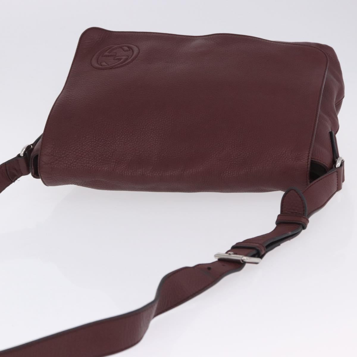 GUCCI Interlocking Shoulder Bag Leather Bordeaux Silver 322056 Auth ka6271V