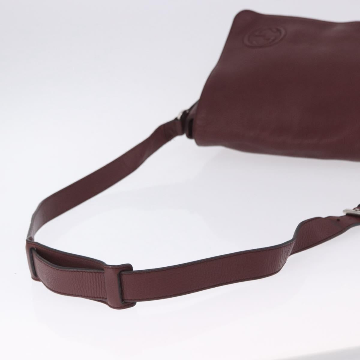GUCCI Interlocking Shoulder Bag Leather Bordeaux Silver 322056 Auth ka6271V