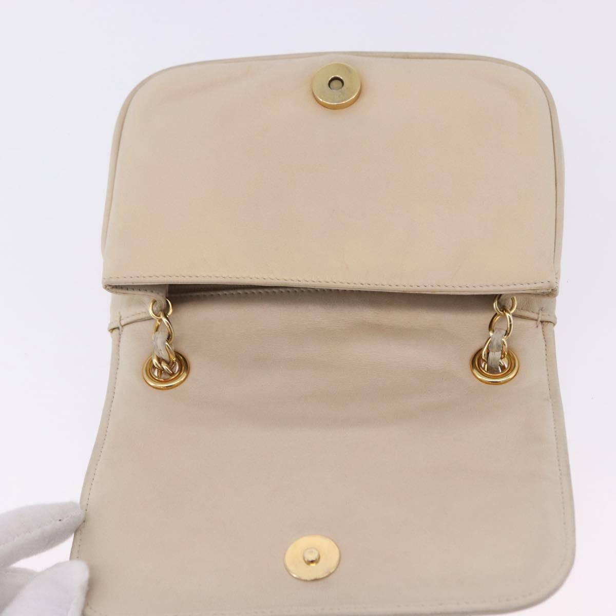 CHANEL COCO Mark Chain Shoulder Bag Lamb Skin Ivory Gold Tone CC Auth ka6278A