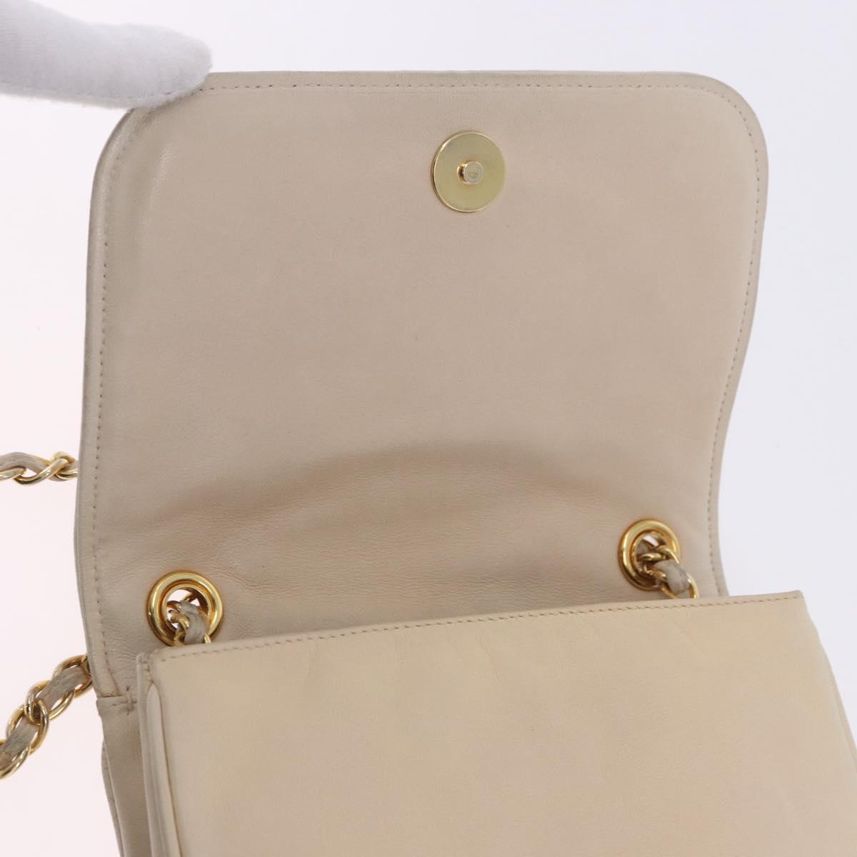 CHANEL COCO Mark Chain Shoulder Bag Lamb Skin Ivory Gold Tone CC Auth ka6278A