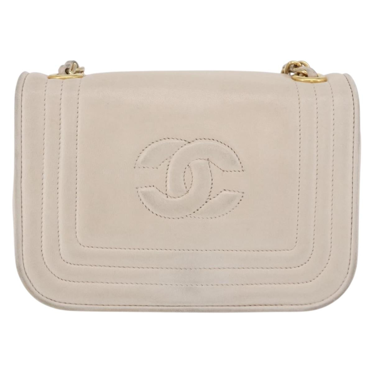 CHANEL COCO Mark Chain Shoulder Bag Lamb Skin Ivory Gold Tone CC Auth ka6278A