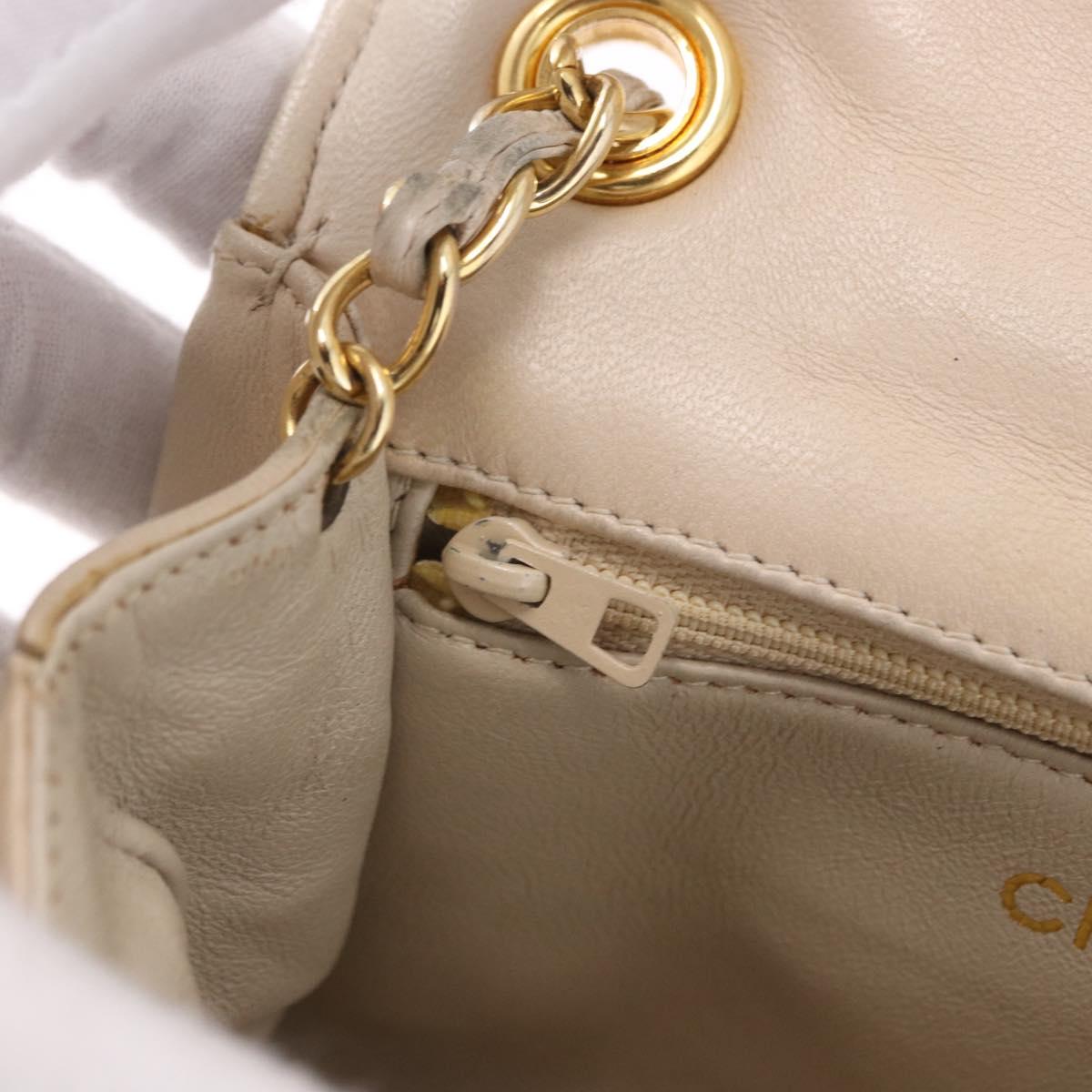 CHANEL COCO Mark Chain Shoulder Bag Lamb Skin Ivory Gold Tone CC Auth ka6278A