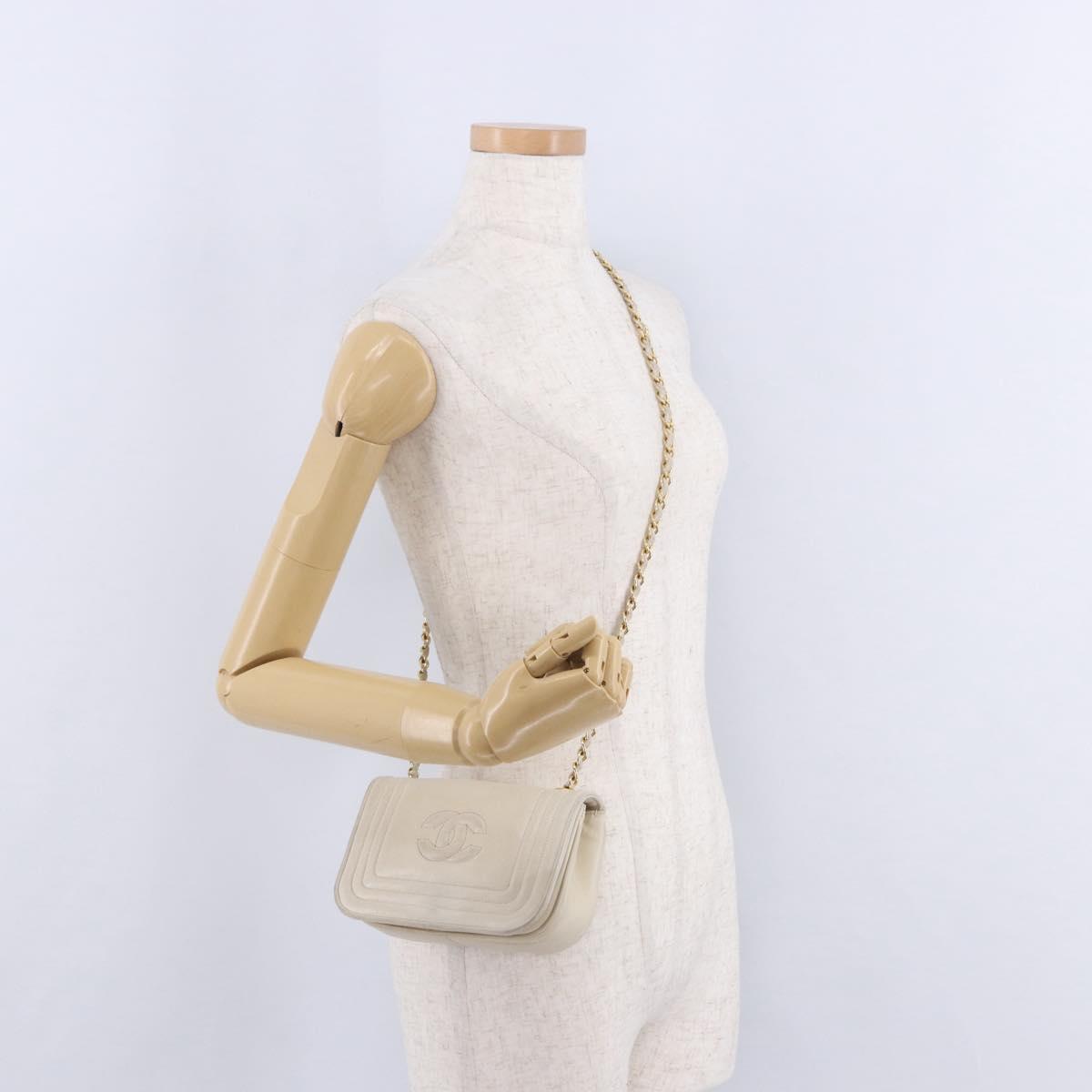 CHANEL COCO Mark Chain Shoulder Bag Lamb Skin Ivory Gold Tone CC Auth ka6278A