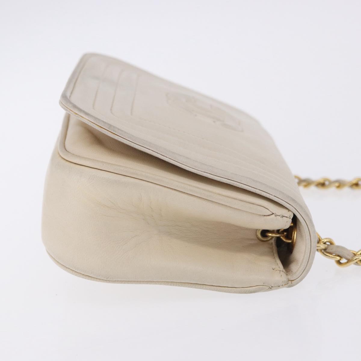 CHANEL COCO Mark Chain Shoulder Bag Lamb Skin Ivory Gold Tone CC Auth ka6278A
