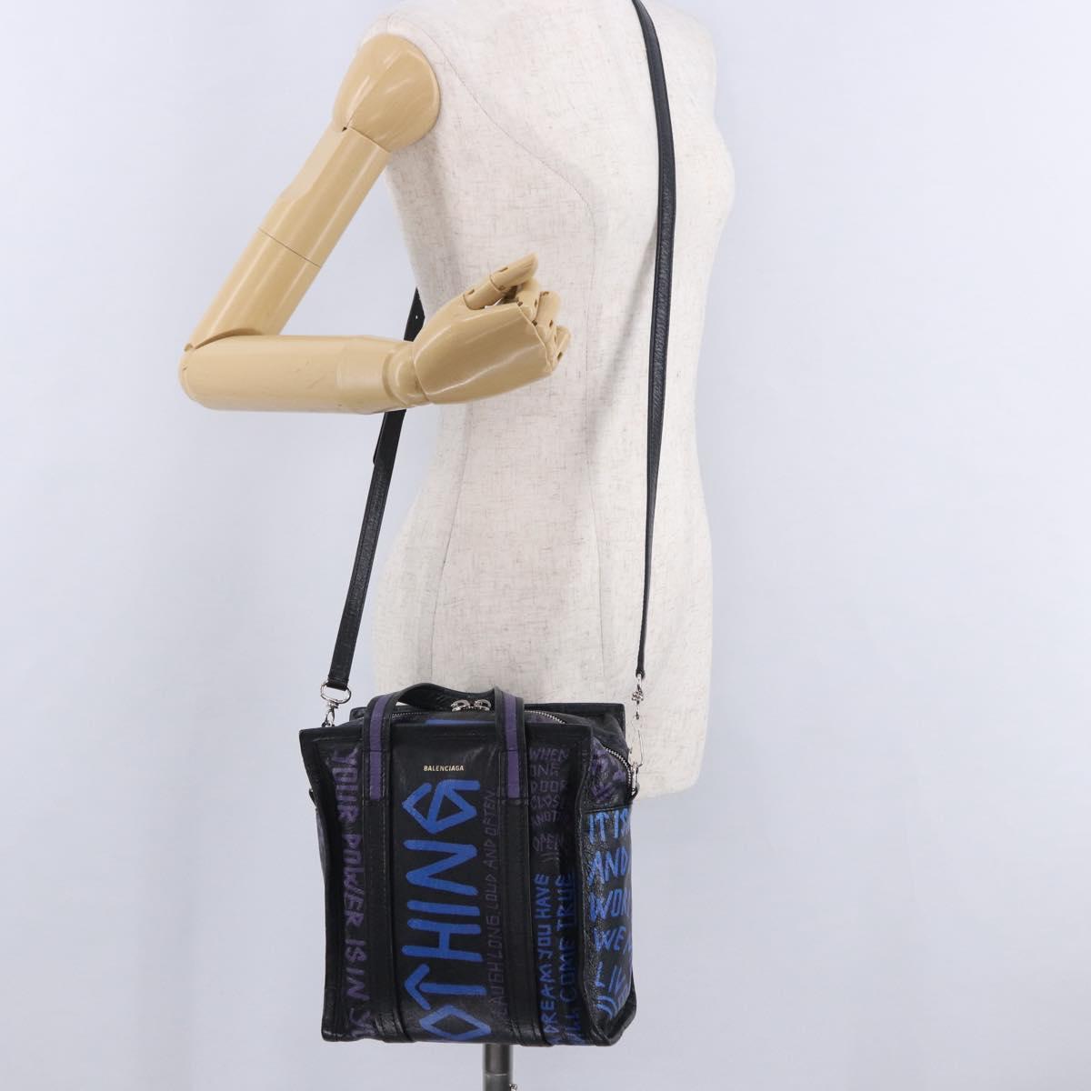 BALENCIAGA Bazaar Shopper XS Hand Bag Leather Black Silver 513989 Auth ka6282M