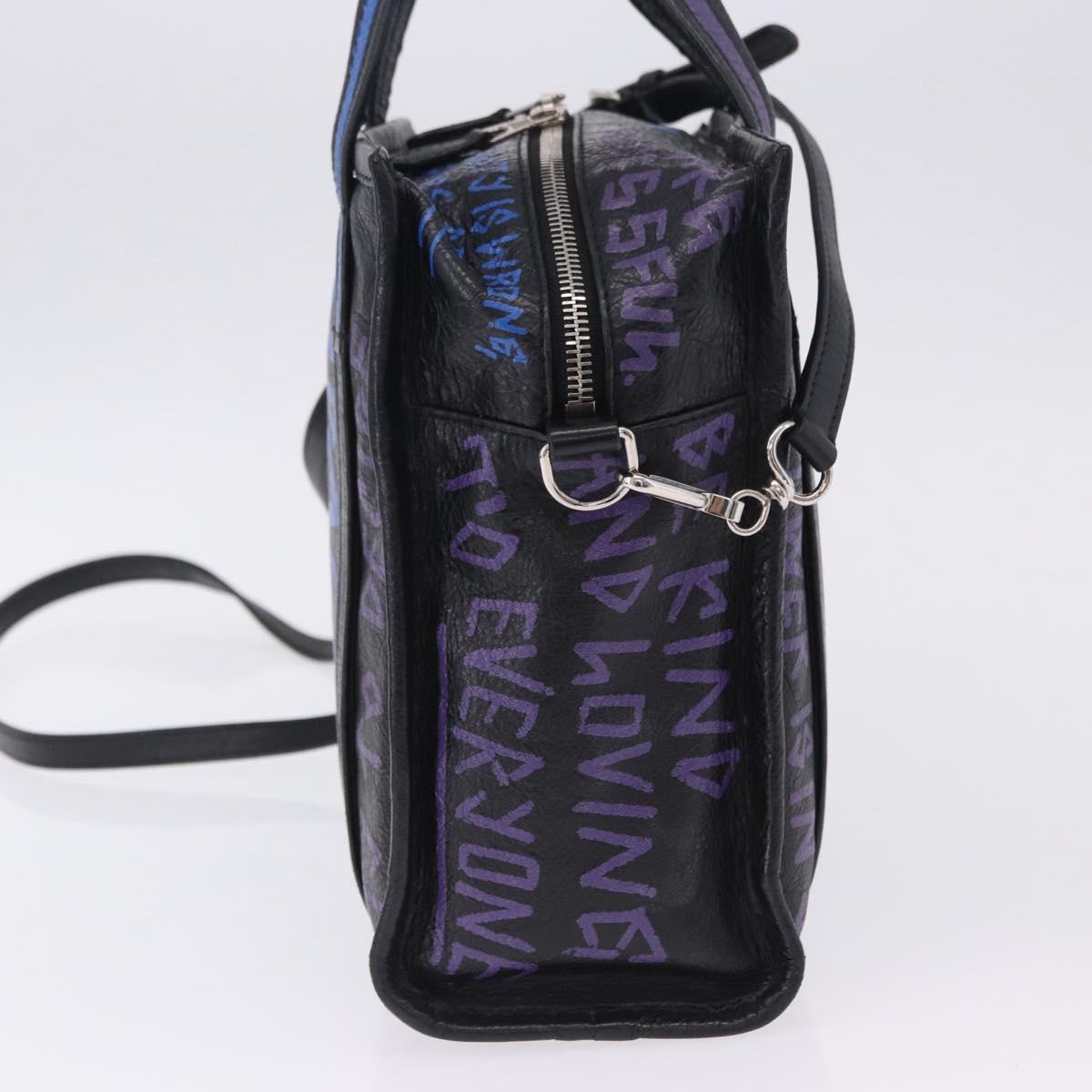 BALENCIAGA Bazaar Shopper XS Hand Bag Leather Black Silver 513989 Auth ka6282M
