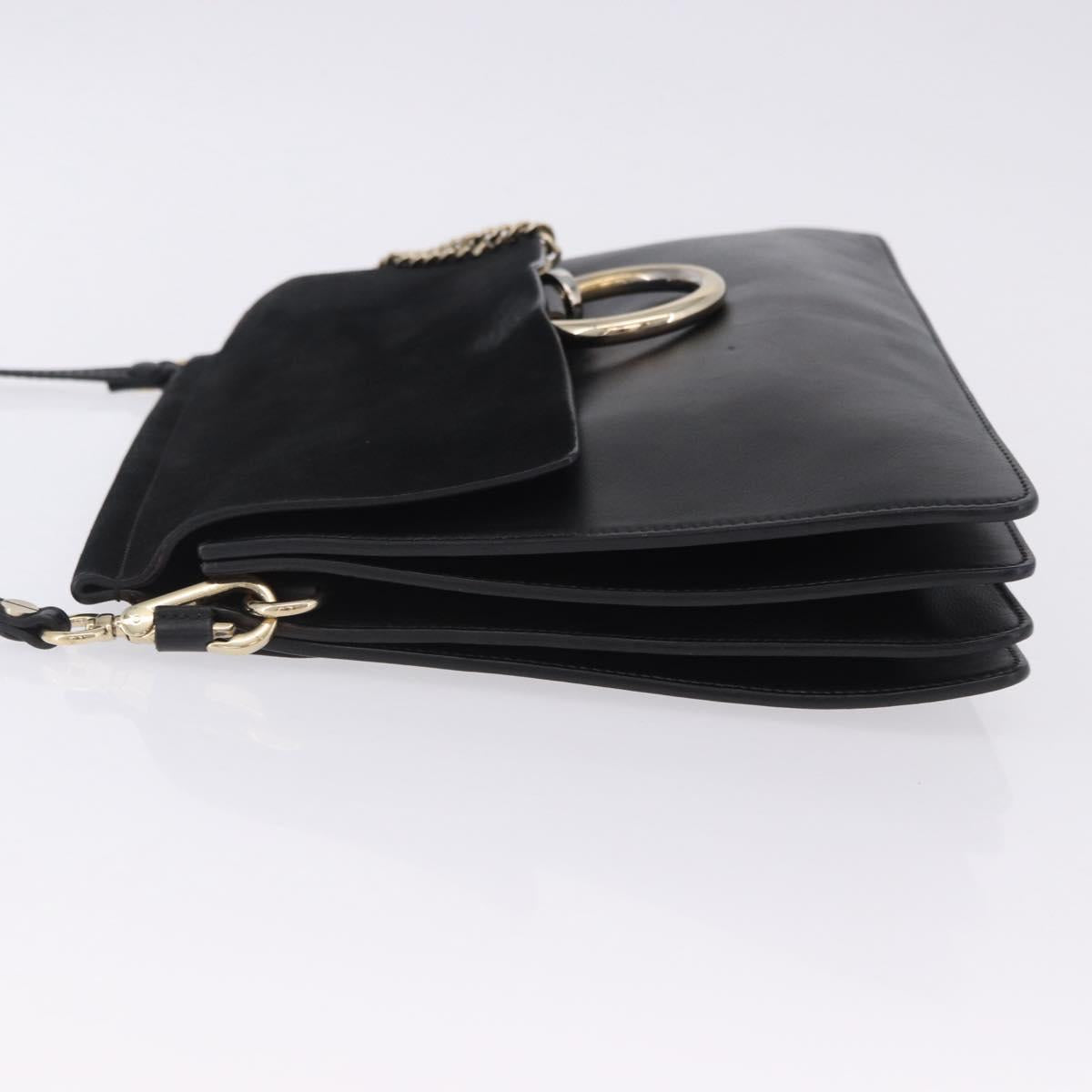 Chloe Faye Chain Shoulder Bag Suede Black Gold Tone Auth ka6283