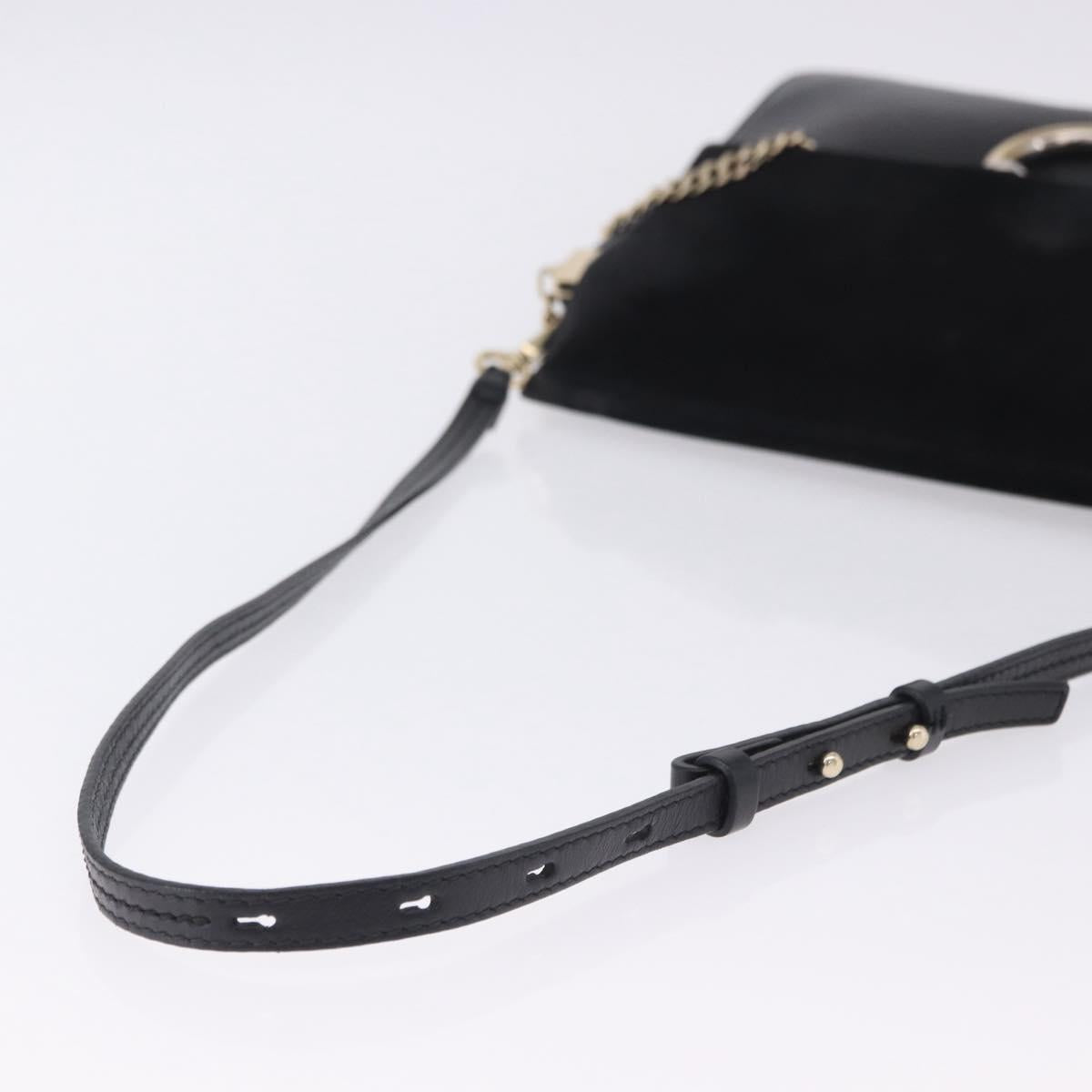 Chloe Faye Chain Shoulder Bag Suede Black Gold Tone Auth ka6283