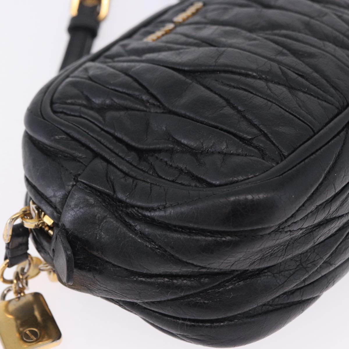 Miu Miu Matelasse Shoulder Bag Leather Black Gold Tone Auth ka6286A