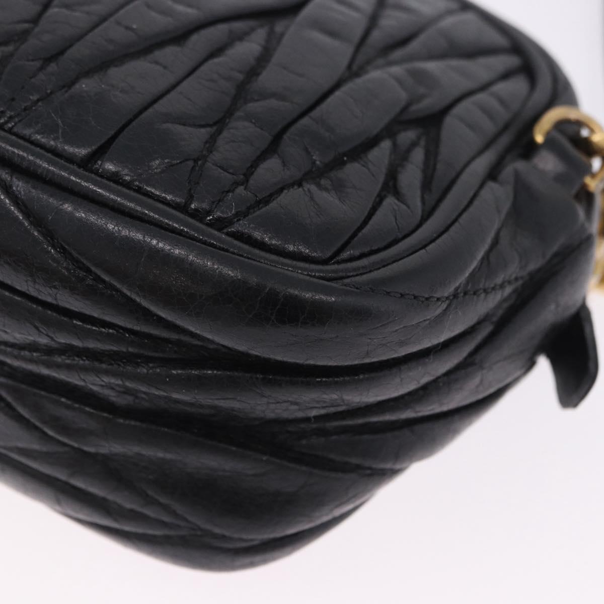 Miu Miu Matelasse Shoulder Bag Leather Black Gold Tone Auth ka6286A