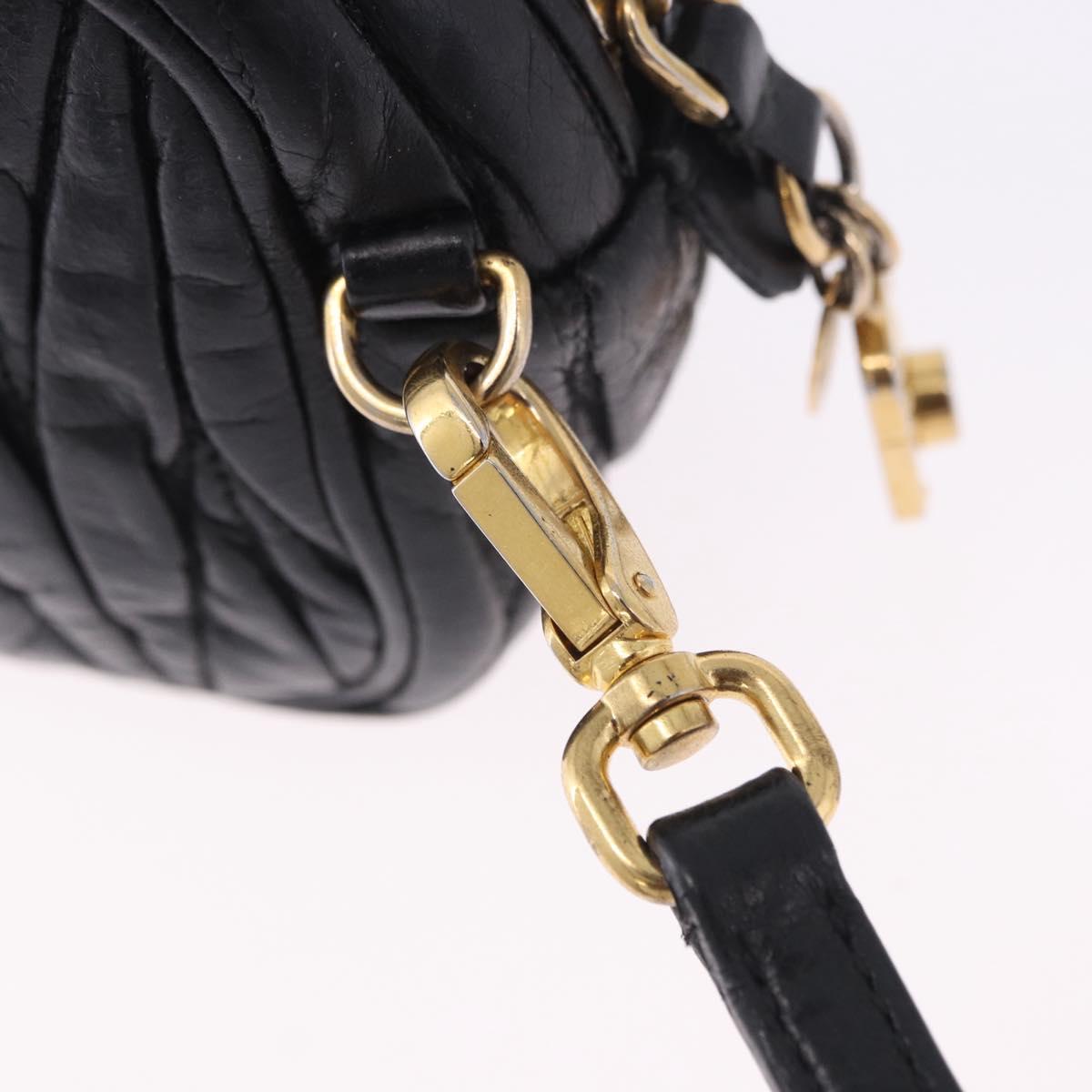 Miu Miu Matelasse Shoulder Bag Leather Black Gold Tone Auth ka6286A