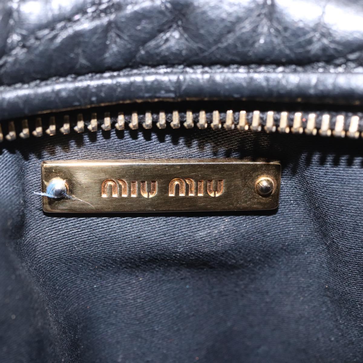 Miu Miu Matelasse Shoulder Bag Leather Black Gold Tone Auth ka6286A