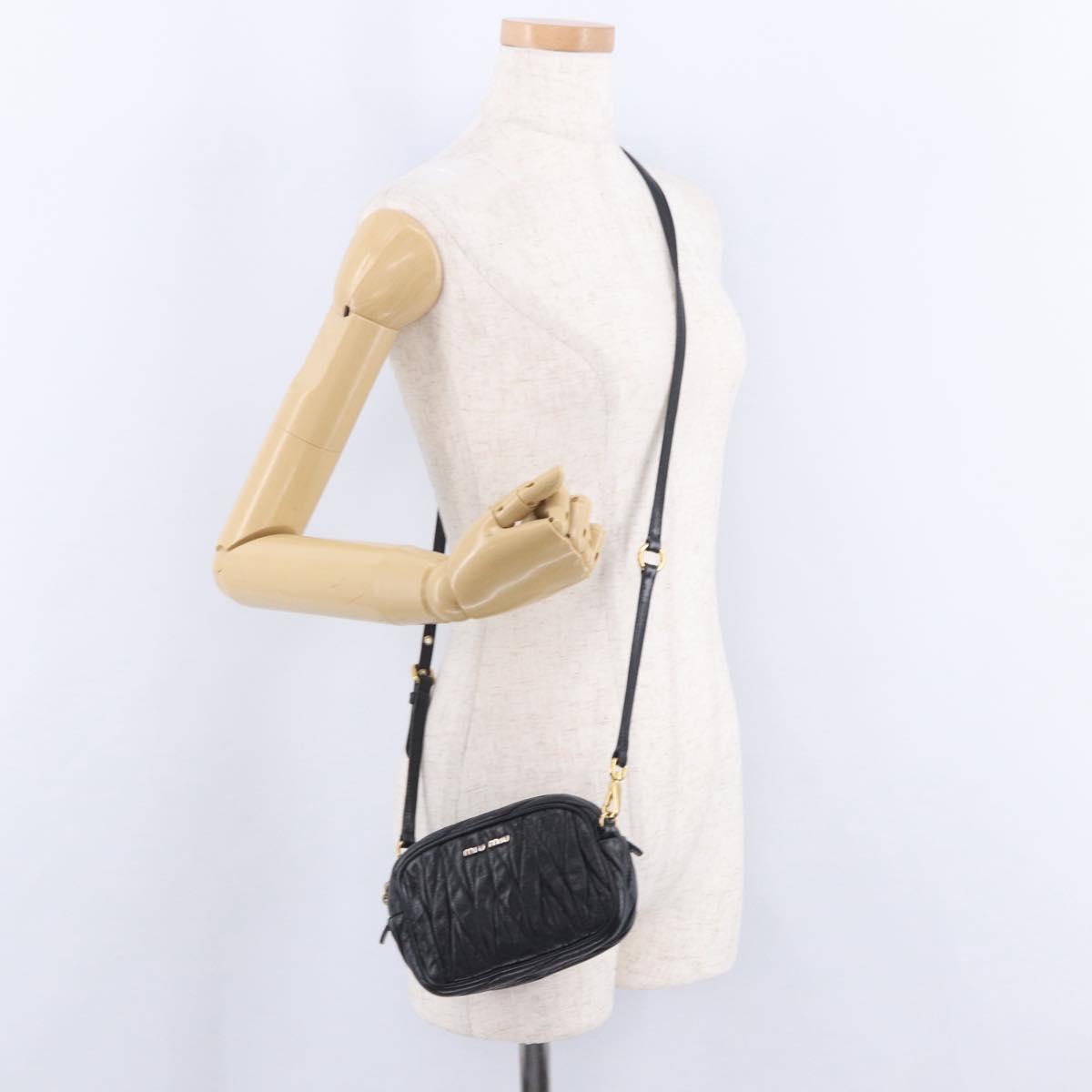 Miu Miu Matelasse Shoulder Bag Leather Black Gold Tone Auth ka6286A