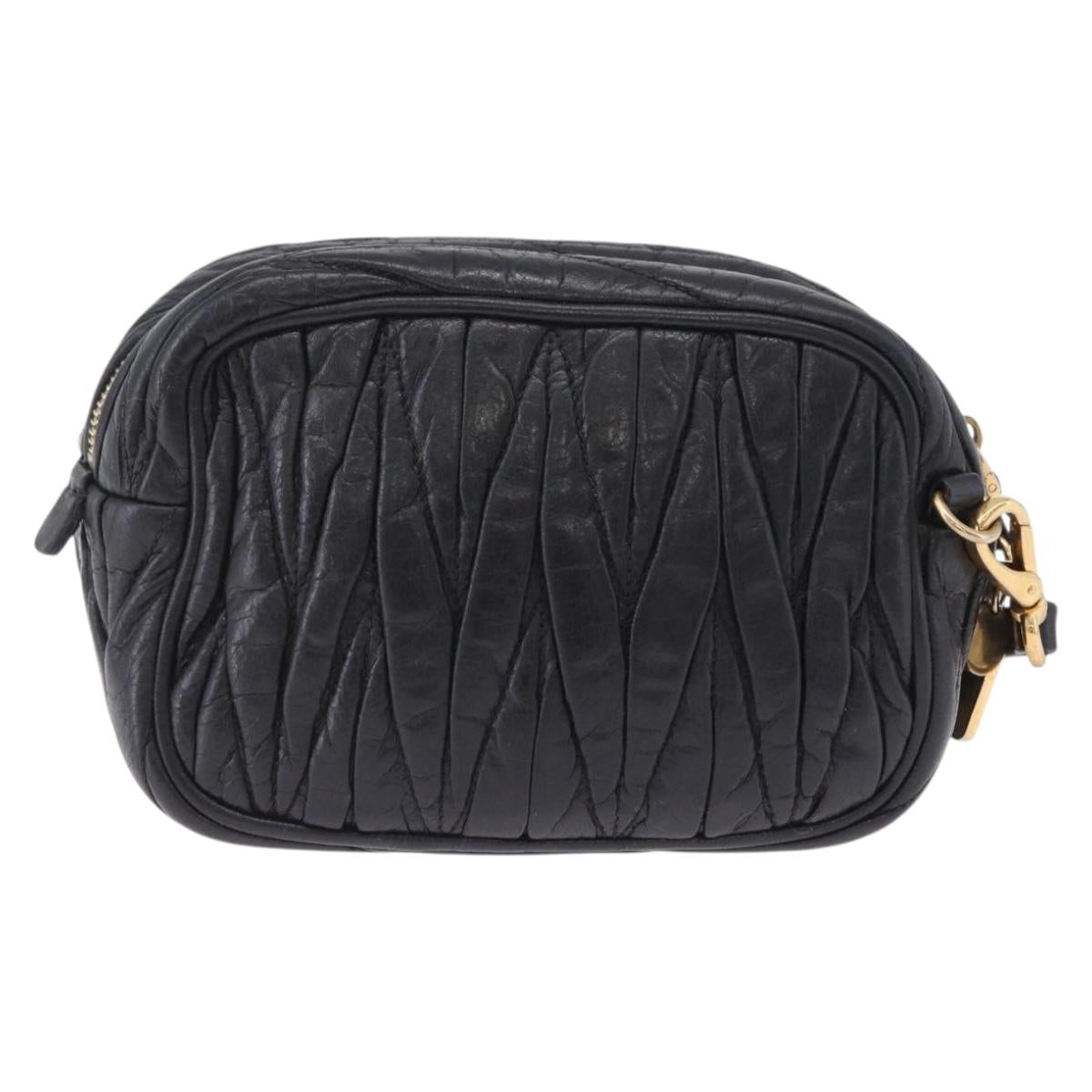 Miu Miu Matelasse Shoulder Bag Leather Black Gold Tone Auth ka6286A