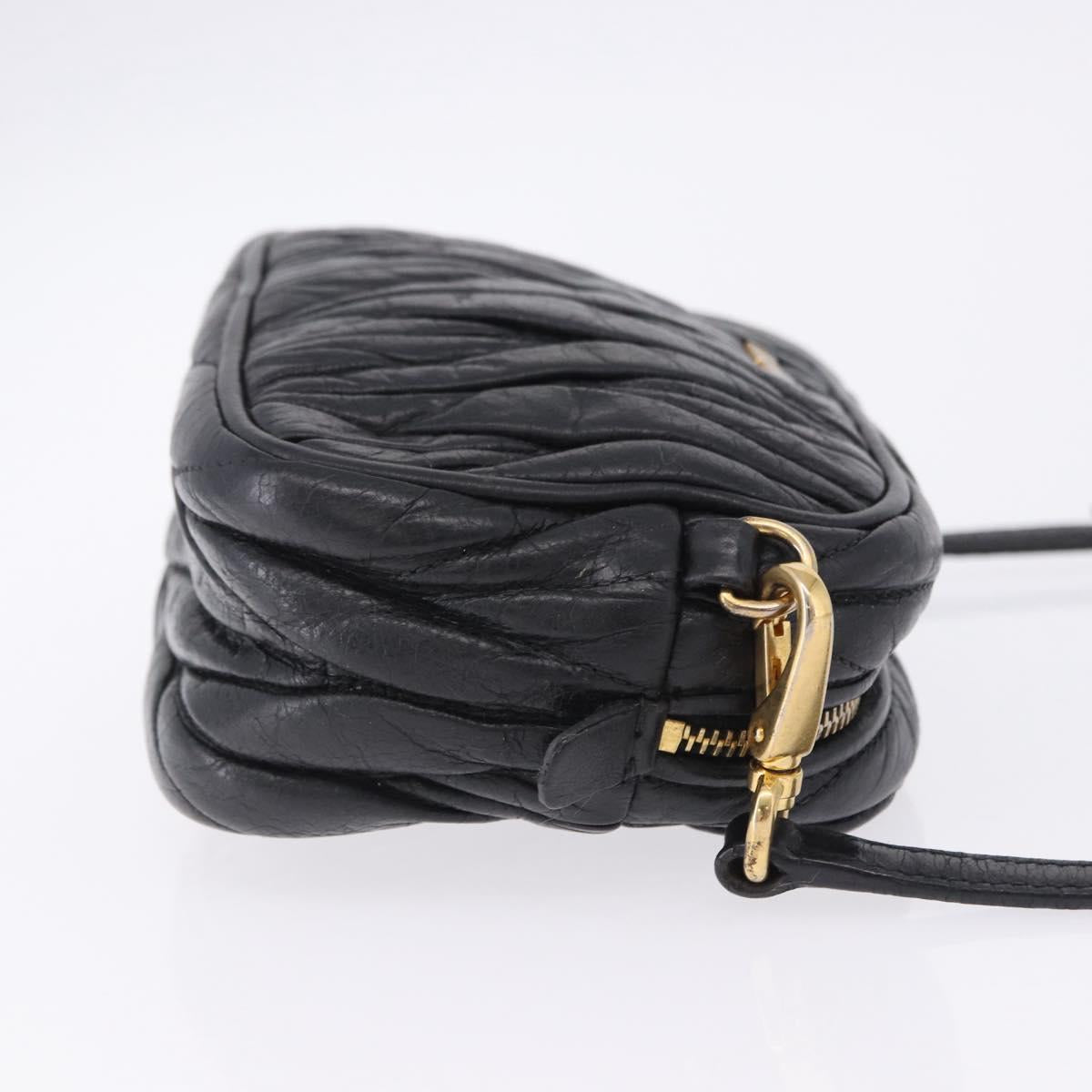 Miu Miu Matelasse Shoulder Bag Leather Black Gold Tone Auth ka6286A