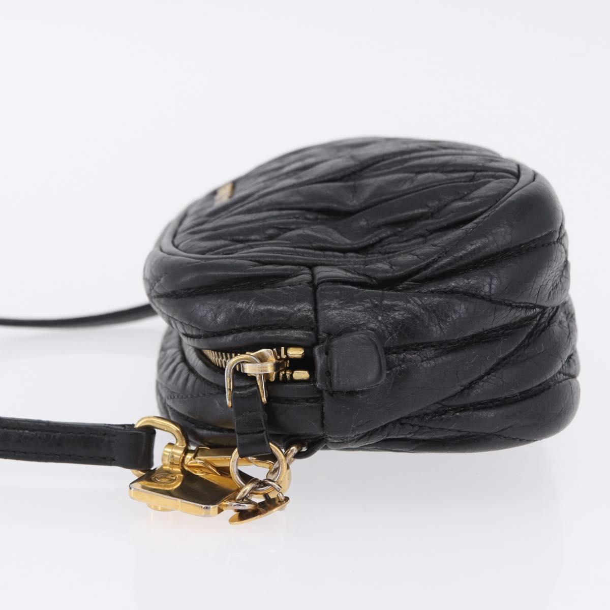 Miu Miu Matelasse Shoulder Bag Leather Black Gold Tone Auth ka6286A