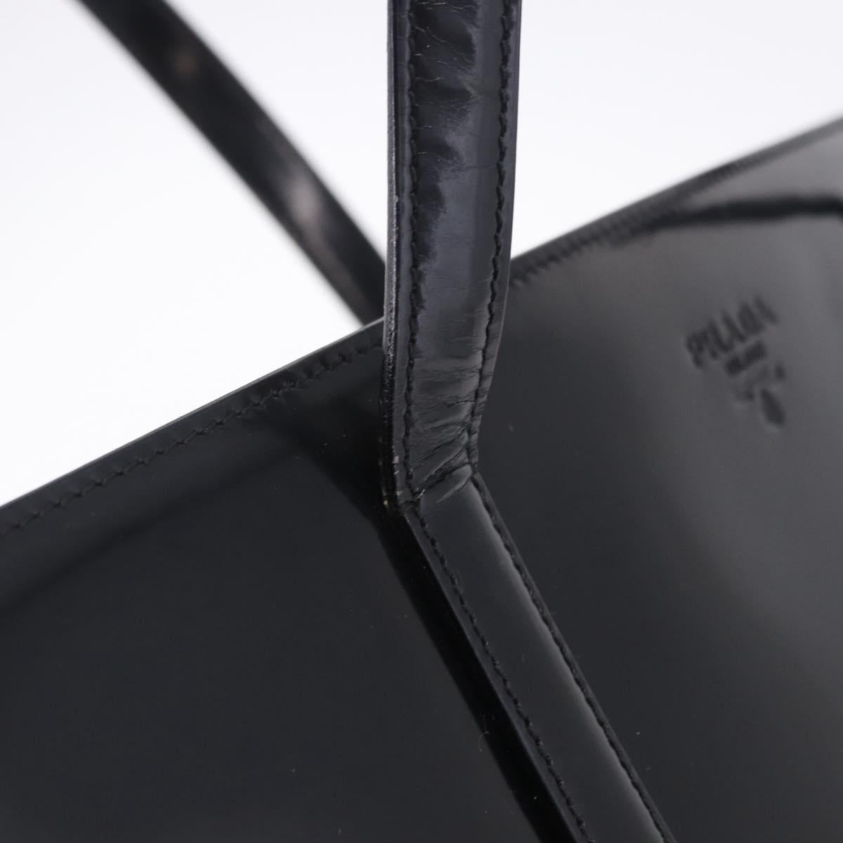 PRADA Hand Bag Patent Black Silver Auth ka6287