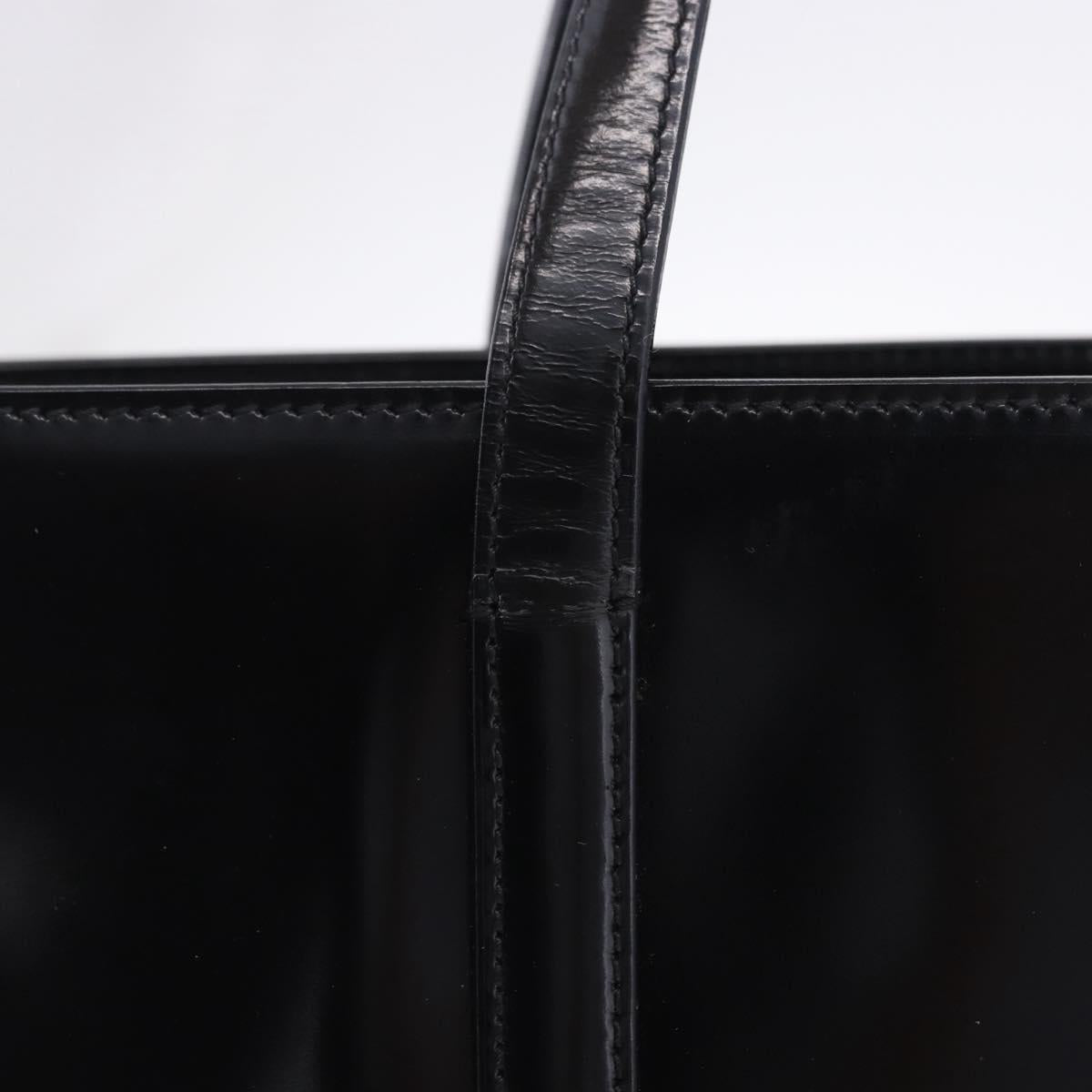 PRADA Hand Bag Patent Black Silver Auth ka6287