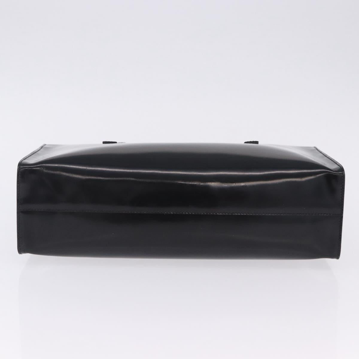 PRADA Hand Bag Patent Black Silver Auth ka6287