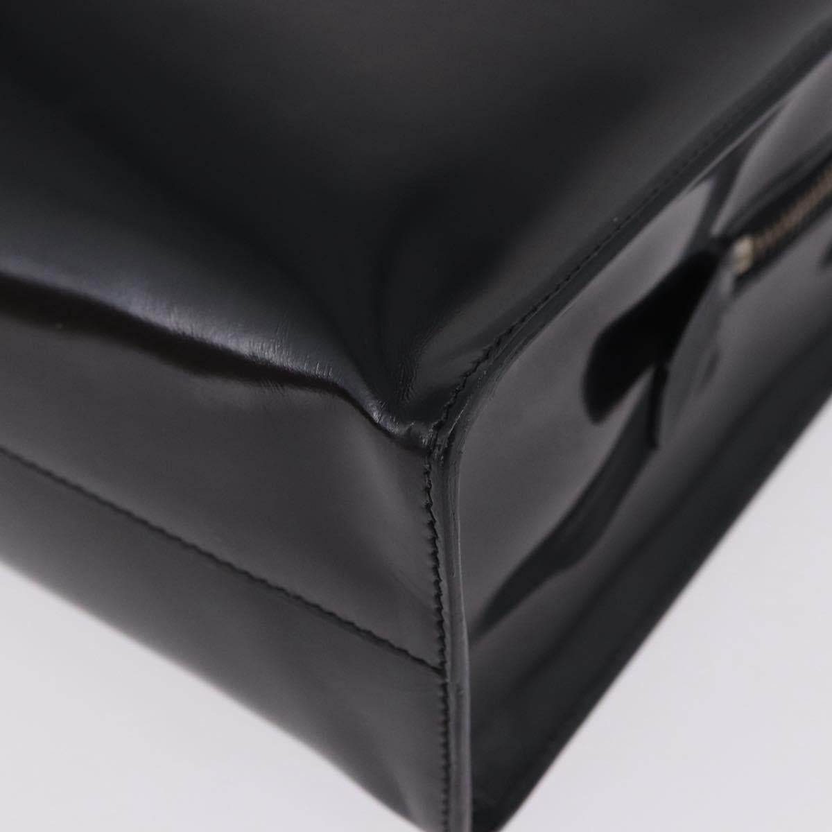 PRADA Hand Bag Patent Black Silver Auth ka6287