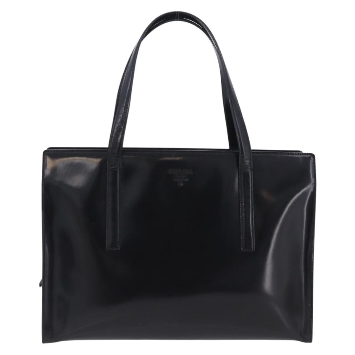 PRADA Hand Bag Patent Black Silver Auth ka6287