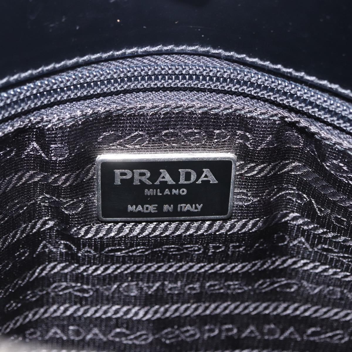 PRADA Hand Bag Patent Black Silver Auth ka6287