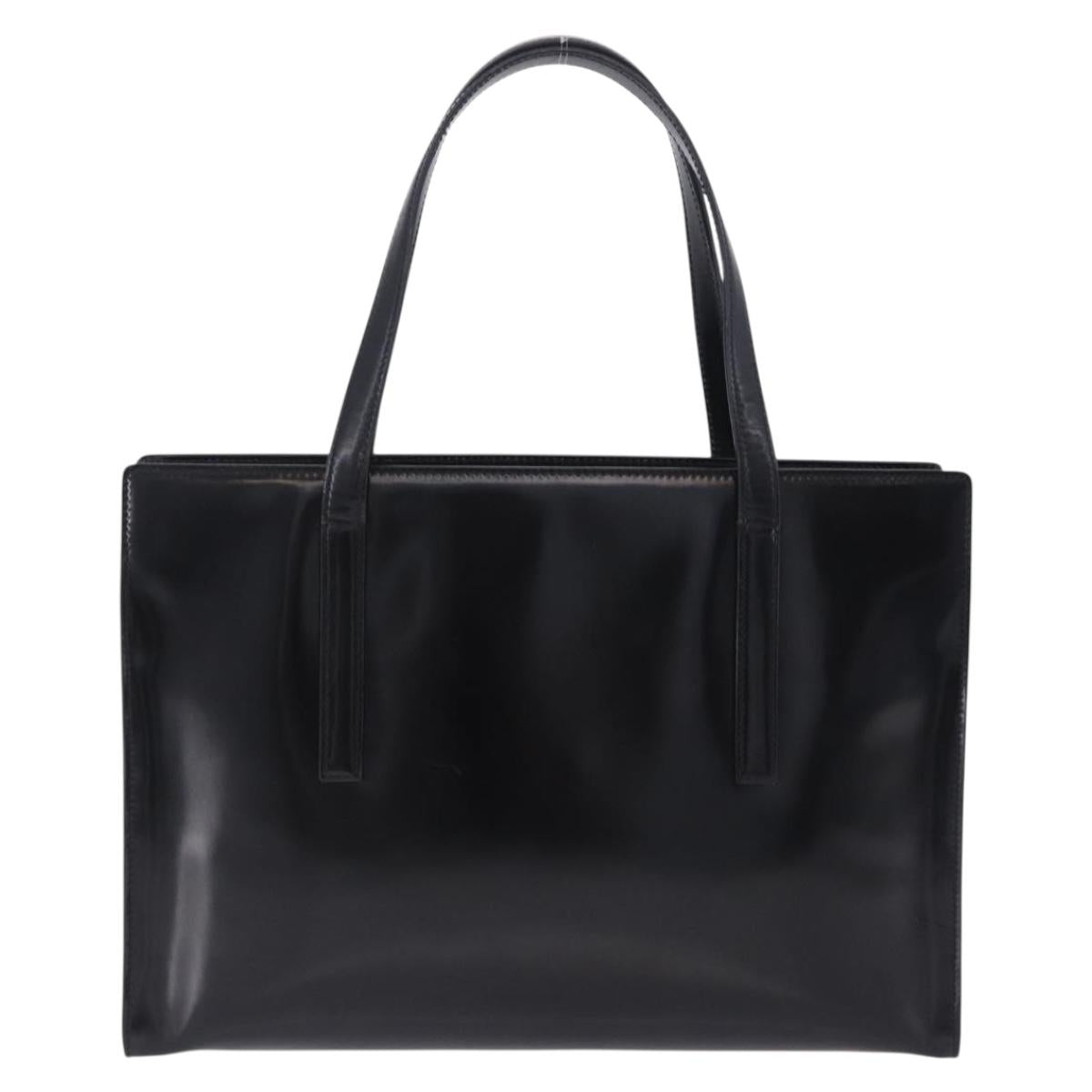 PRADA Hand Bag Patent Black Silver Auth ka6287