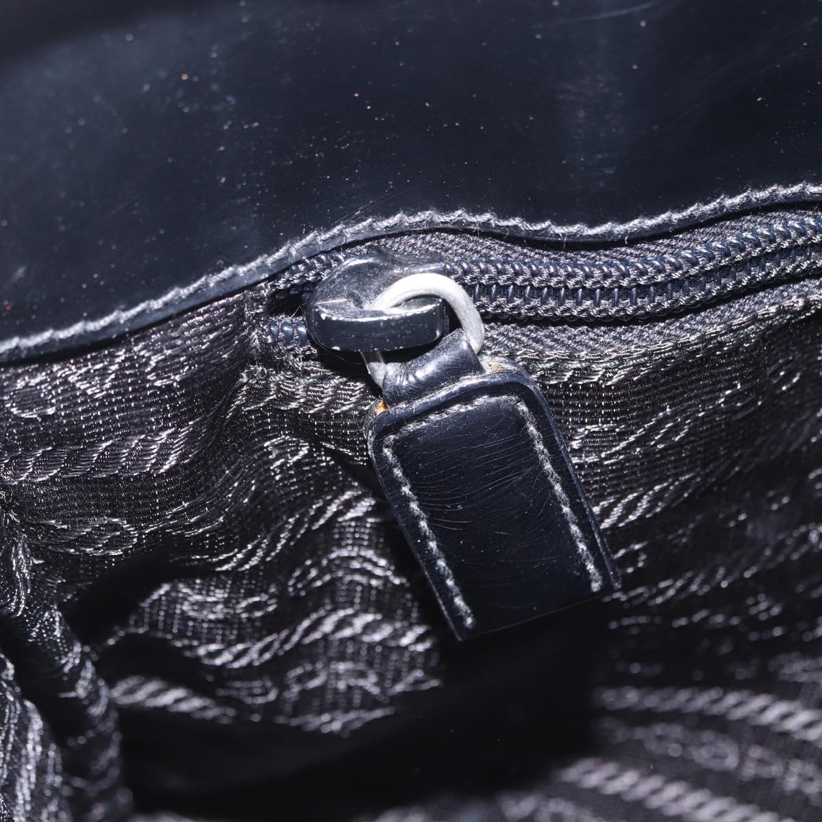 PRADA Hand Bag Patent Black Silver Auth ka6287