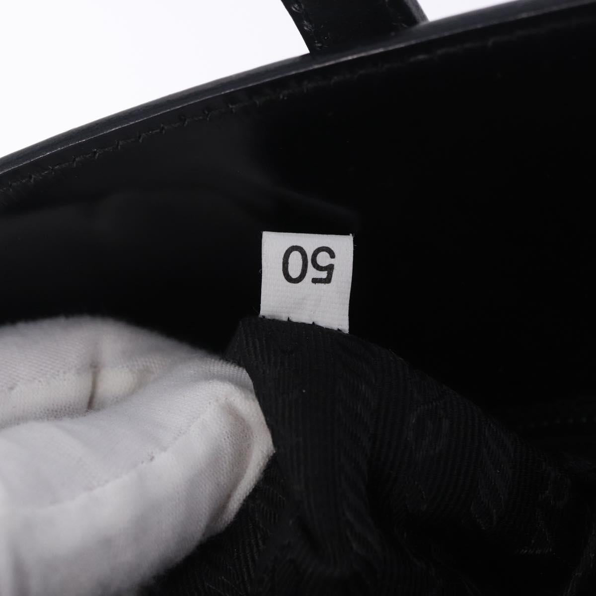 PRADA Hand Bag Patent Black Silver Auth ka6287