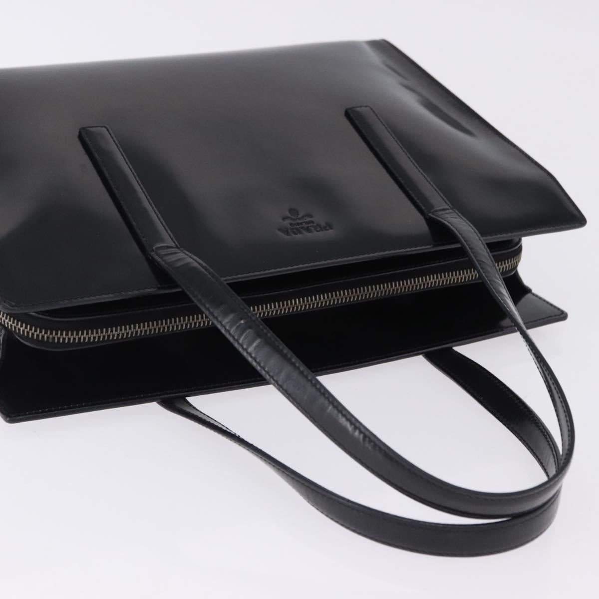 PRADA Hand Bag Patent Black Silver Auth ka6287