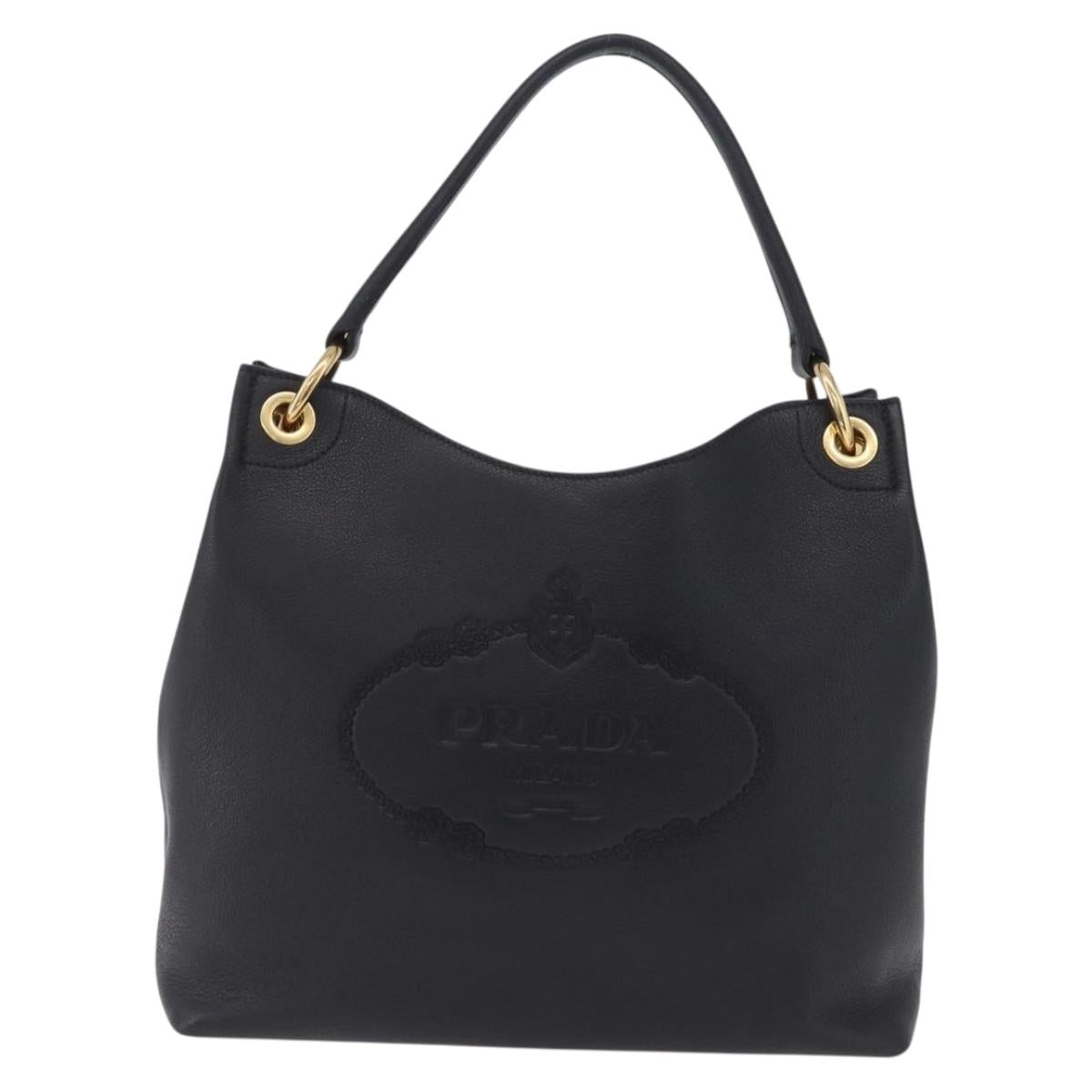PRADA Shoulder Bag Leather Black Gold Tone Auth ka6289M