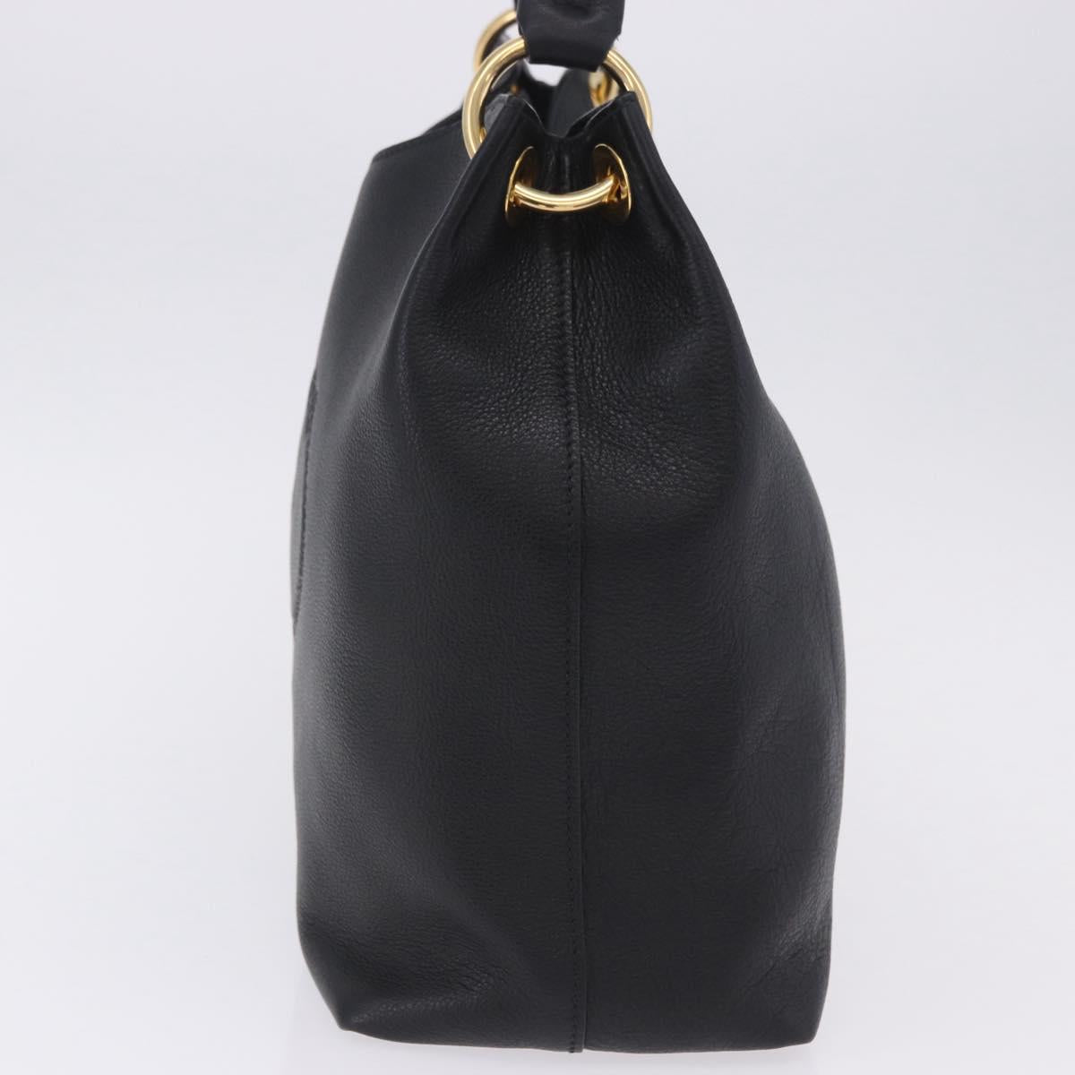 PRADA Shoulder Bag Leather Black Gold Tone Auth ka6289M